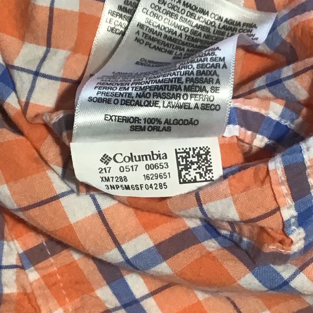 Columbia Mens XL Blue Orange Plaid 100% Cotton Long Sleeve Button Down Shirt - Picture 6 of 6